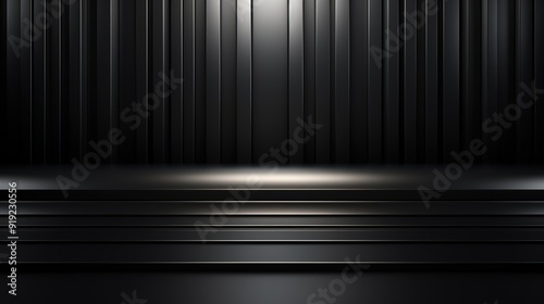 Black platform with vertical lines in the background.