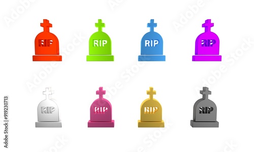 Colorful Tombstone with RIP written on it icon isolated on white background. Grave icon. Minimalism concept. 3D render illustration