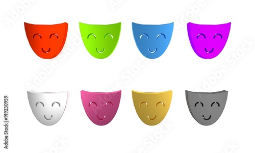 Colorful Comedy theatrical mask icon isolated on white background. Minimalism concept. 3D render illustration