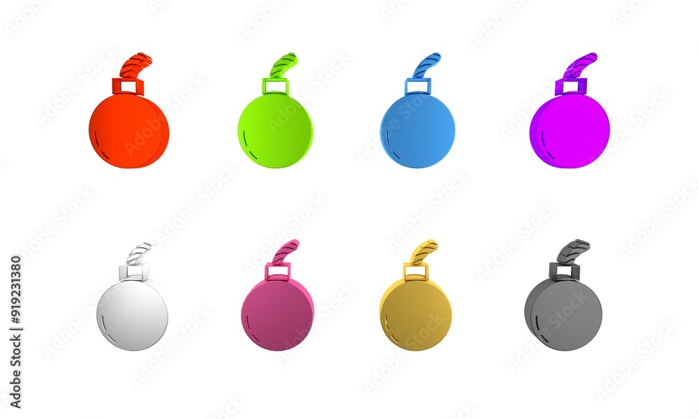 Colorful Bomb ready to explode icon isolated on white background. Minimalism concept. 3D render illustration Colorful Bomb ready to explode icon isolated on white background. Minimalism concept. 3D render illustration