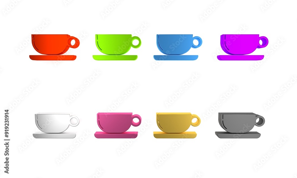 Colorful Coffee cup flat icon isolated on white background. Tea cup. Hot drink coffee. Minimalism concept. 3D render illustration Colorful Coffee cup flat icon isolated on white background. Tea cup. Hot drink coffee. Minimalism concept. 3D render illustration