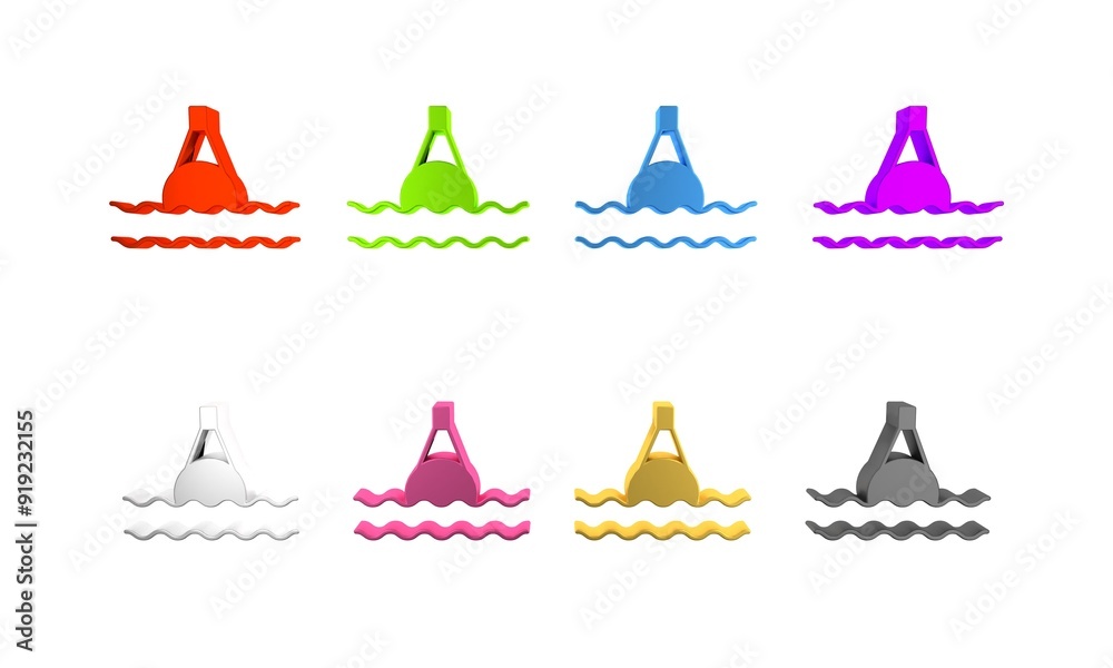 Colorful Floating buoy on the sea icon isolated on white background. Minimalism concept. 3D render illustration Colorful Floating buoy on the sea icon isolated on white background. Minimalism concept. 3D render illustration