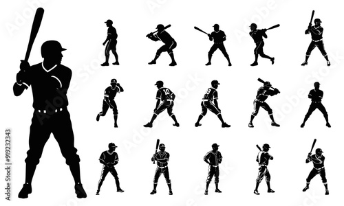 Set of baseball player silhouette vector illustration