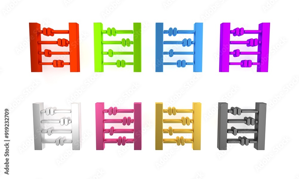 Colorful Abacus icon isolated on white background. Traditional counting frame. Education sign. Mathematics school. Minimalism concept. 3D render illustration Colorful Abacus icon isolated on white background. Traditional counting frame. Education sign. Mathematics school. Minimalism concept. 3D render illustration