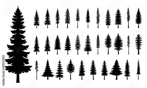 Set of pine trees silhouette