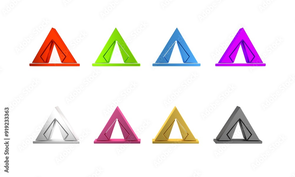 Colorful Tourist tent icon isolated on white background. Camping symbol. Minimalism concept. 3D render illustration Colorful Tourist tent icon isolated on white background. Camping symbol. Minimalism concept. 3D render illustration