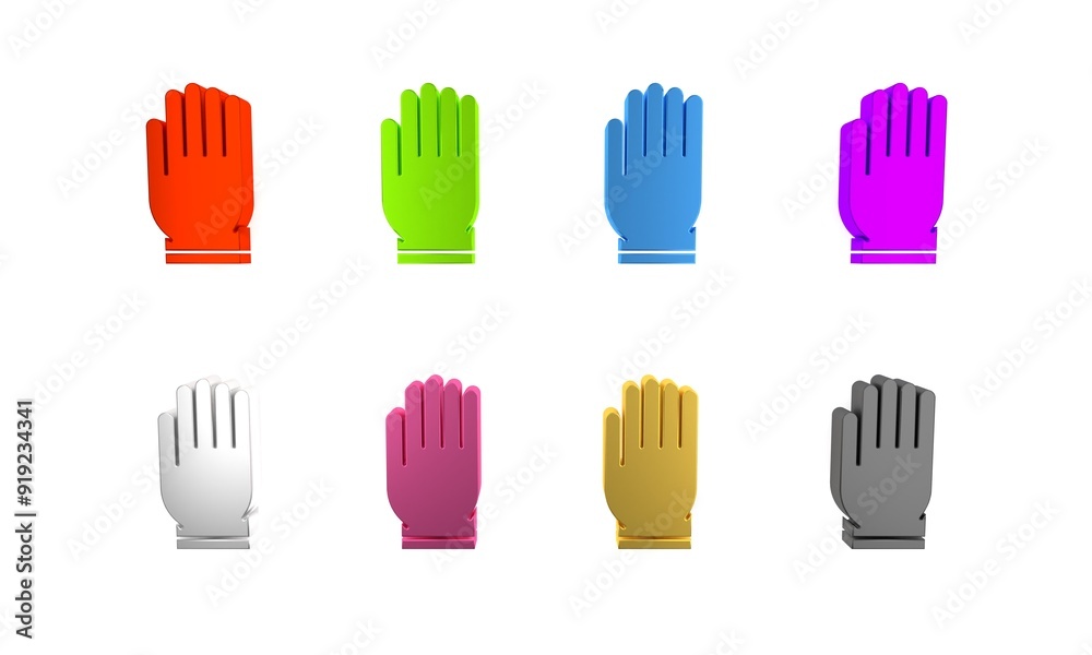 Colorful Garden gloves icon isolated on white background. Rubber gauntlets sign. Farming hand protection, gloves safety. Minimalism concept. 3D render illustration Colorful Garden gloves icon isolated on white background. Rubber gauntlets sign. Farming hand protection, gloves safety. Minimalism concept. 3D render illustration