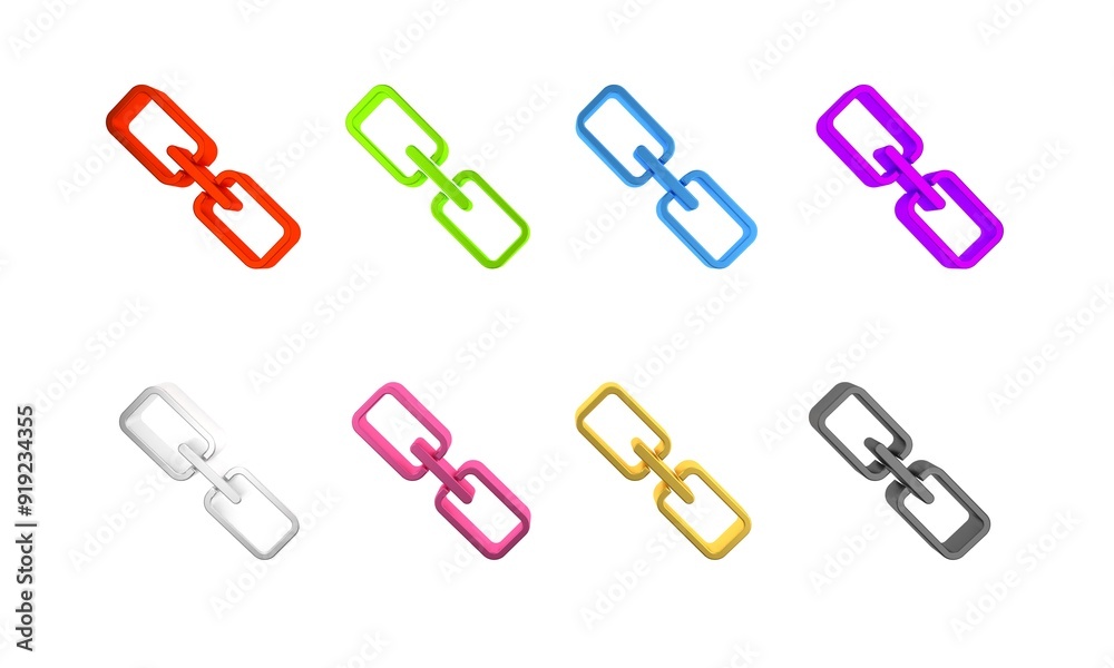 Colorful Chain link icon isolated on white background. Link single. Hyperlink chain symbol. Minimalism concept. 3D render illustration Colorful Chain link icon isolated on white background. Link single. Hyperlink chain symbol. Minimalism concept. 3D render illustration