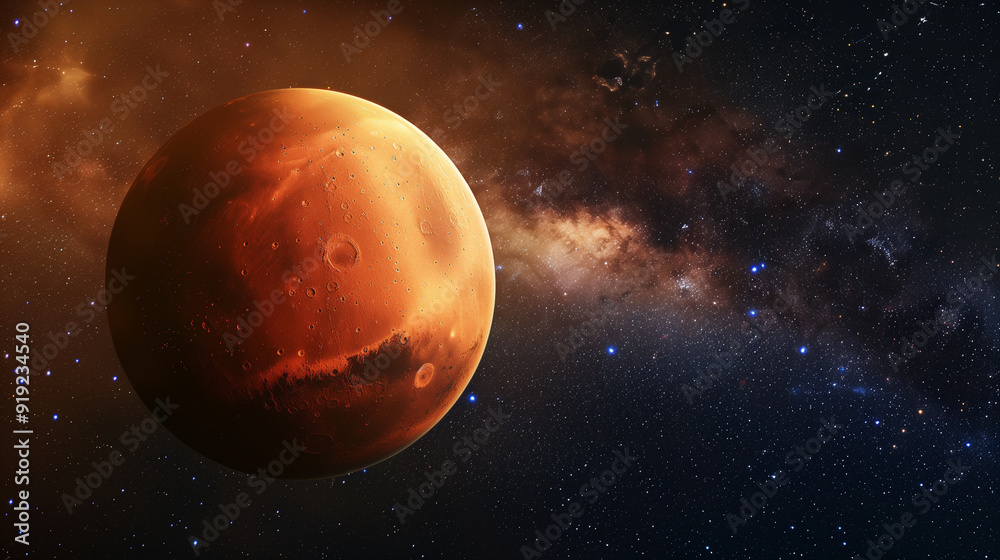 Obraz premium The majestic planet Mars against a dark starry sky.
