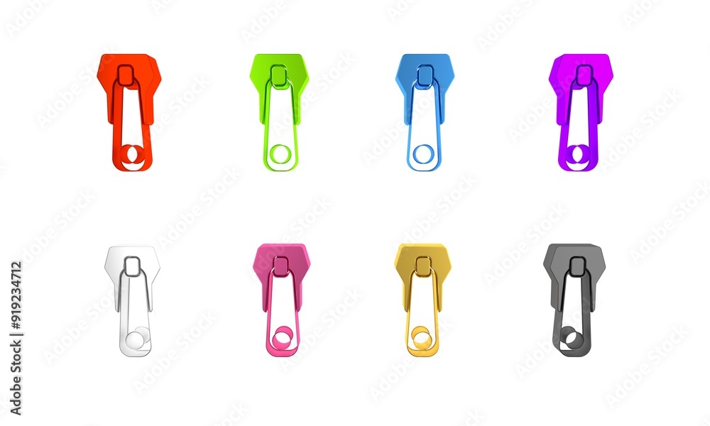 Colorful Zipper icon isolated on white background. Minimalism concept. 3D render illustration Colorful Zipper icon isolated on white background. Minimalism concept. 3D render illustration