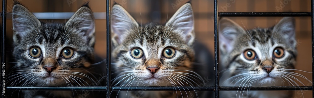 Curious Cats in Cages at an Exhibition Display Curious Cats in Cages at an Exhibition Display