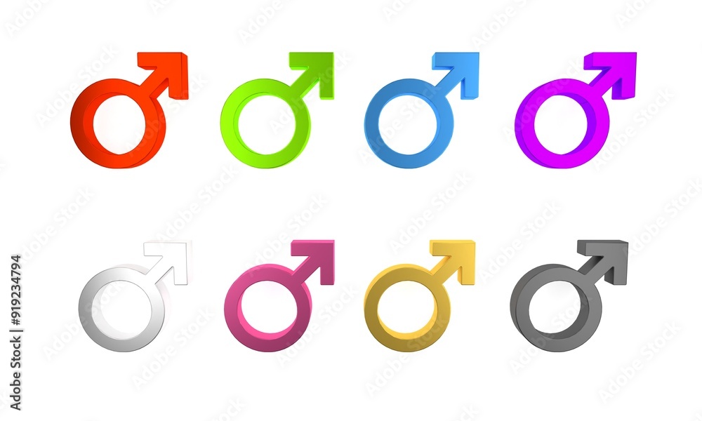 Fototapeta premium Colorful Male gender symbol icon isolated on white background. Minimalism concept. 3D render illustration