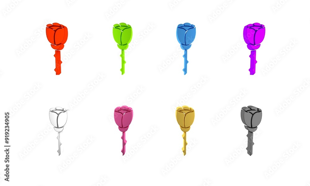 Colorful Flower rose icon isolated on white background. Minimalism concept. 3D render illustration Colorful Flower rose icon isolated on white background. Minimalism concept. 3D render illustration