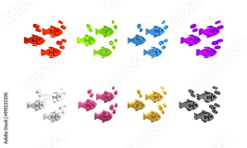 Colorful Fish icon isolated on white background. Minimalism concept. 3D render illustration