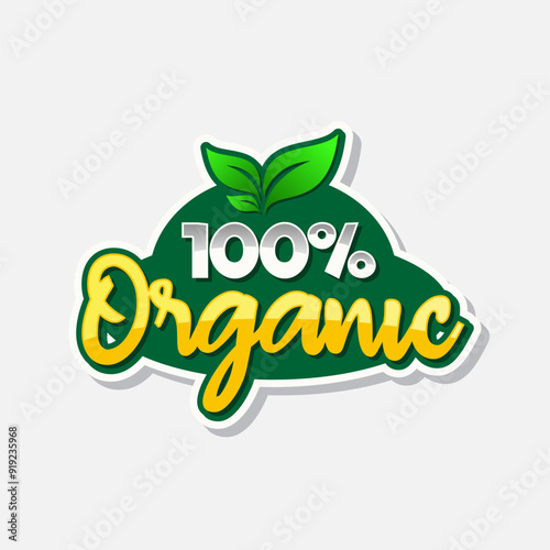 100% Organic Natural Badge Label Seal Sticker logo design, 100 percent organic label