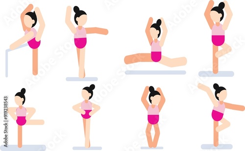 Set of postures, rhythmic gymnastics, ballet, yoga