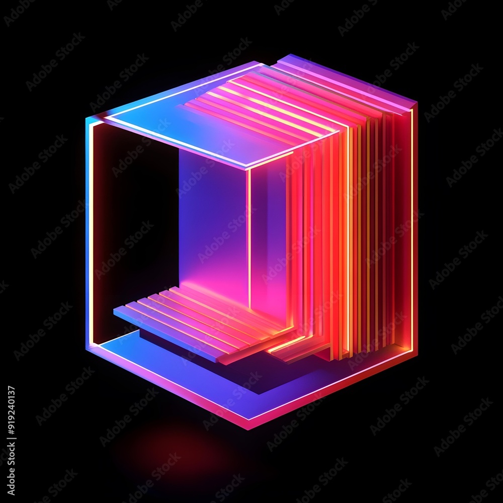 Abstract Neon Geometric Shapes 3D Render Abstract Neon Geometric Shapes 3D Render