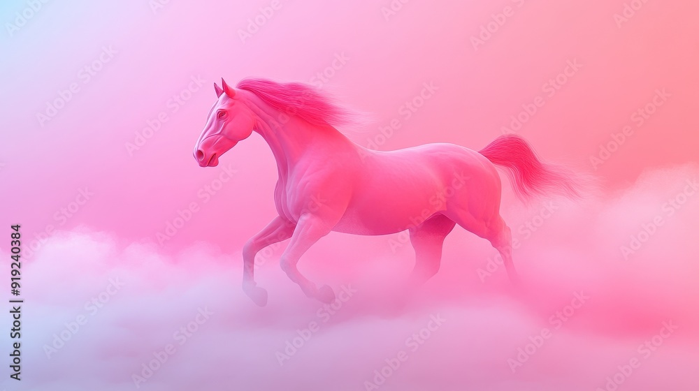 A pink horse is running through a pink cloud A pink horse is running through a pink cloud