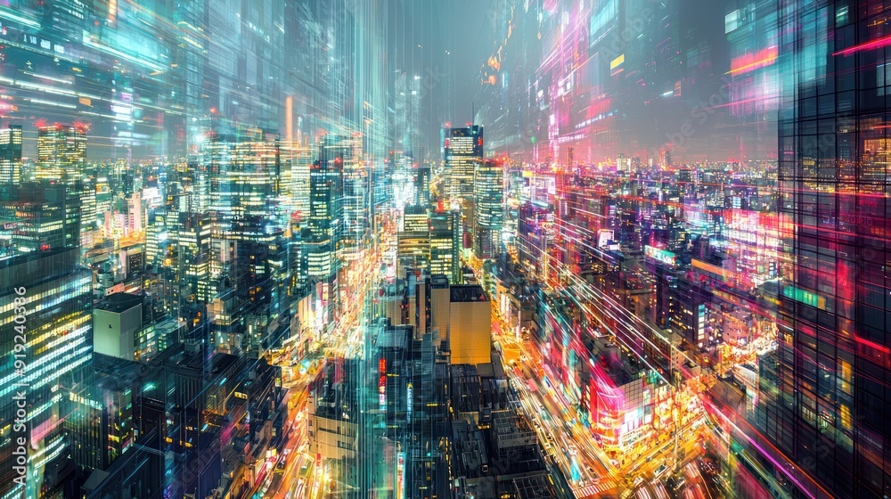 Cityscape with Blurry Lights and Reflections Cityscape with Blurry Lights and Reflections