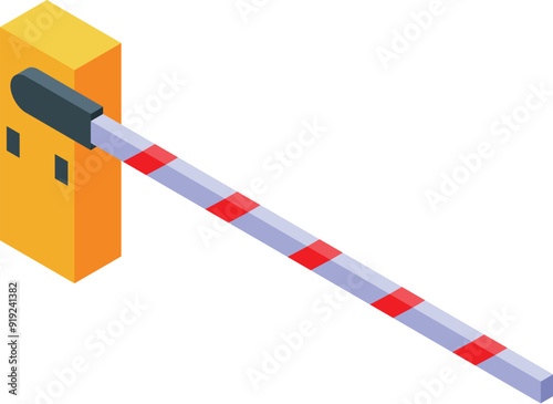 Isometric automatic car parking barrier closing system gate icon for web design isolated on white background