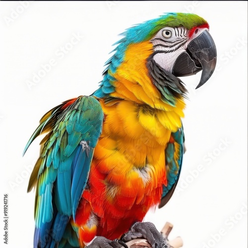 Colorful Parrot Frame on White Background - Exotic Tropical Bird Border for Design and Decor