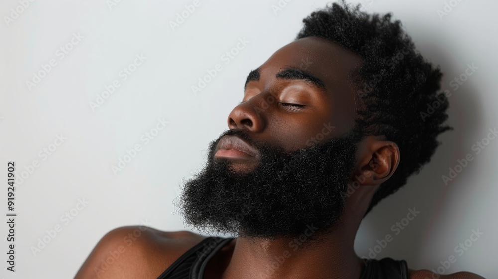Man with a beard resting against a wall in a relaxed pose during early afternoon Man with a beard resting against a wall in a relaxed pose during early afternoon