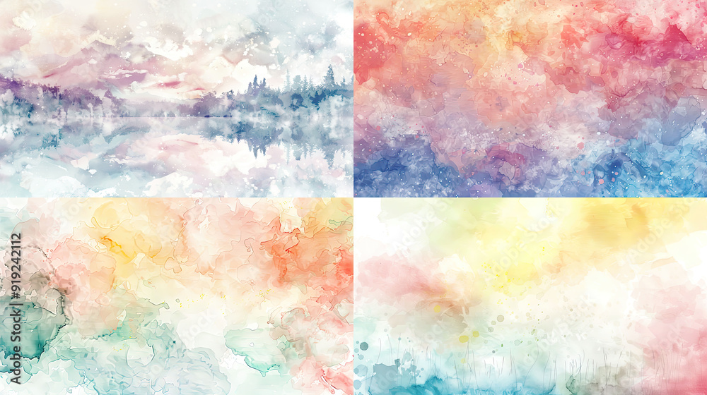 Watercolor smooth wash, gentle pastels of seasonal transitions, seamless transitions, soothing and refreshing background