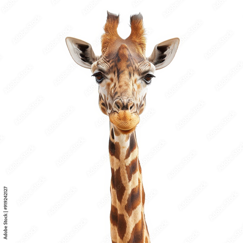 Naklejka premium Majestic Giraffe Frame Standing Proudly on White Background