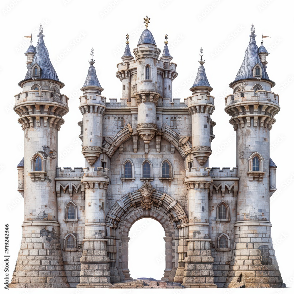 Fototapeta premium Majestic Castle Frame on White Background for Design Projects