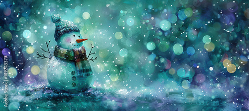 Adorable Snowman in Bokeh Lights