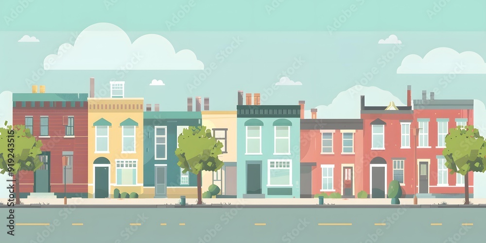 Fototapeta premium Colorful Row of Houses in a Suburban Neighborhood