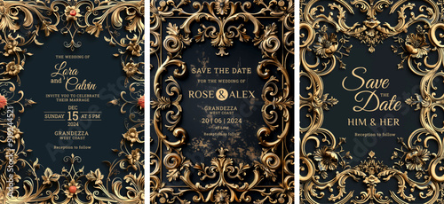 Elegant luxury golden wedding invitation template design, Luxury greeting design, save the date design, colorful texture, Hand drawn texture design for invitation