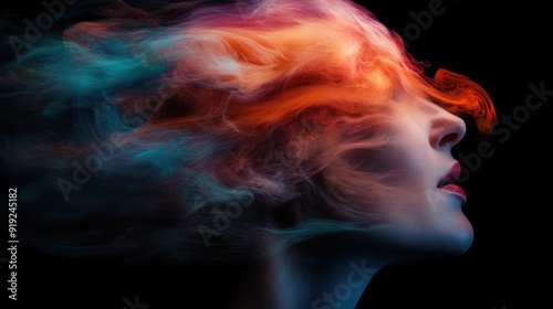 Swirling red and blue smoke flows harmoniously against a dark background, forming a beautiful and dynamic abstract composition that captures movement and energy.