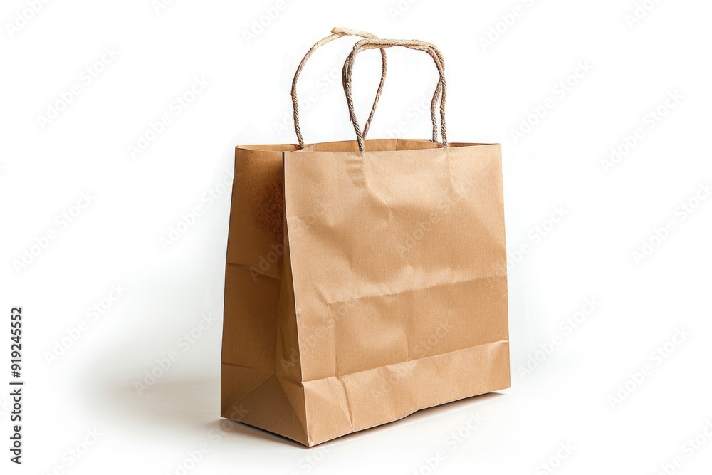 A simple paper bag on a clean white surface A simple paper bag on a clean white surface