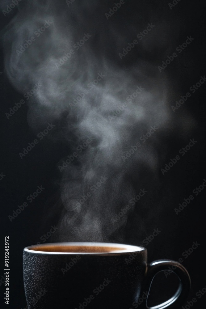 A close-up of a dark coffee cup with bright white steam rising against a black background. A close-up of a dark coffee cup with bright white steam rising against a black background.