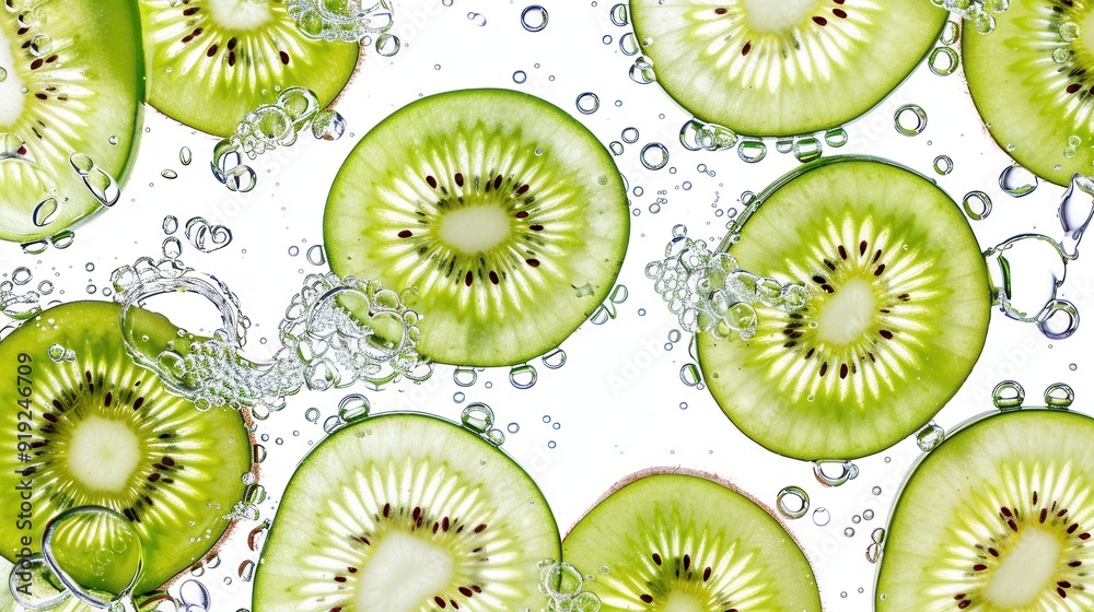 Fototapeta premium Seamless kiwi fruit cut slice pattern background