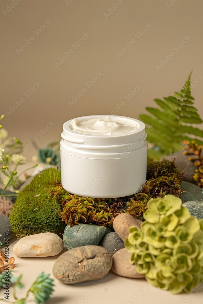 White Cream Jar with Natural Background