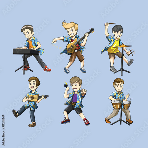 tropical hawaiian band with several instruments