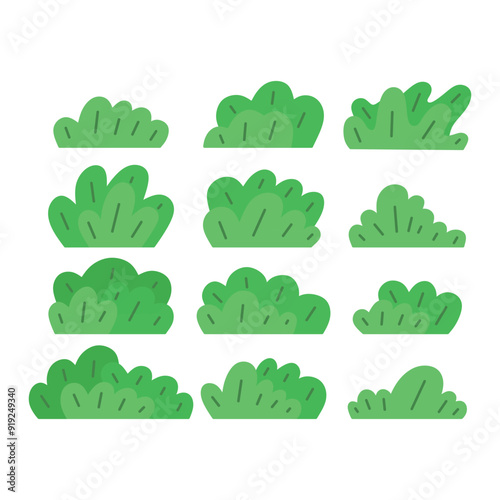 hand drawn grass set elements with green isolated in white