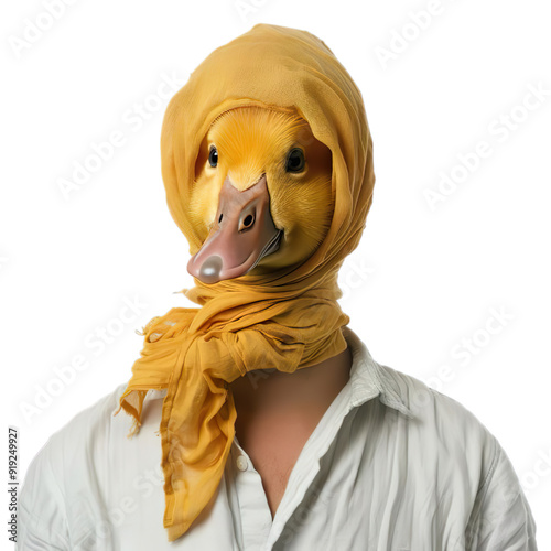 Duckling in a Bonnet head on the human body Isolated on transparent background. photo