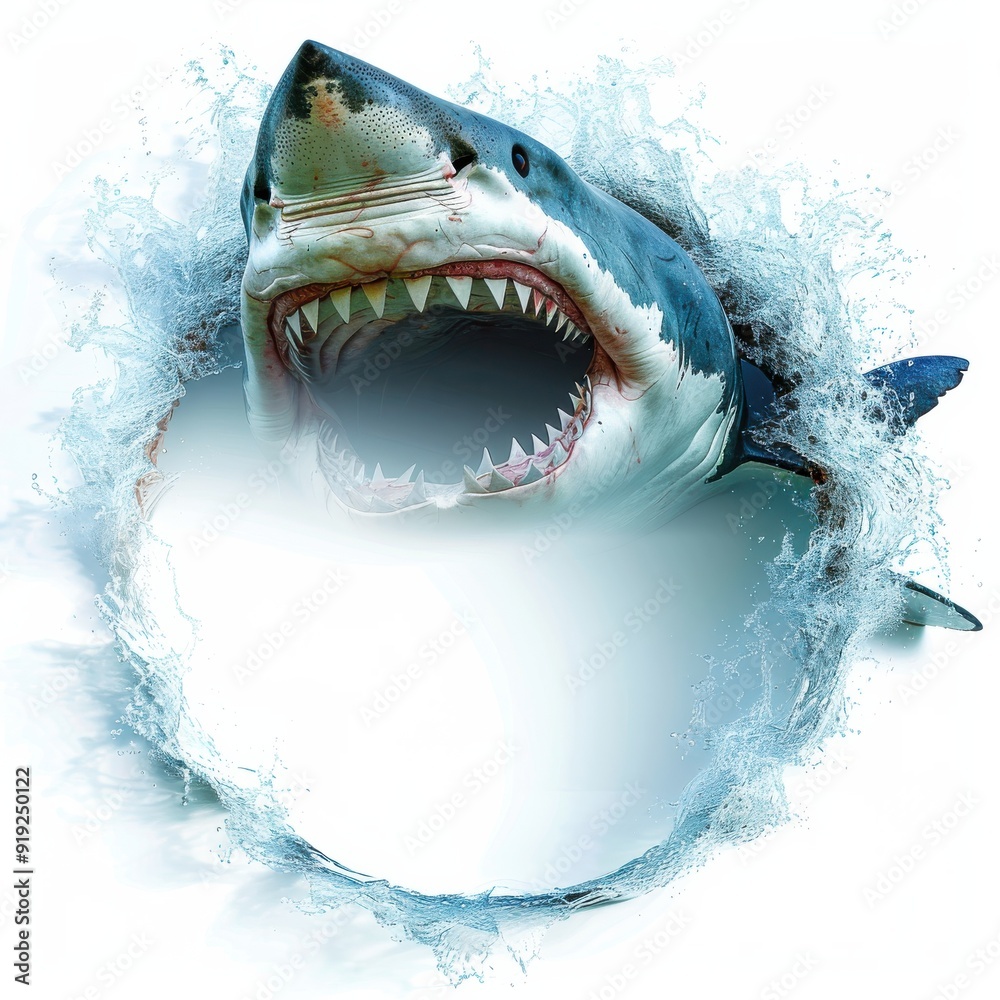 Obraz premium Pristine Shark Frame on White Background - Marine Life Concept