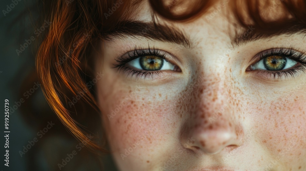 A woman with green eyes and red hair