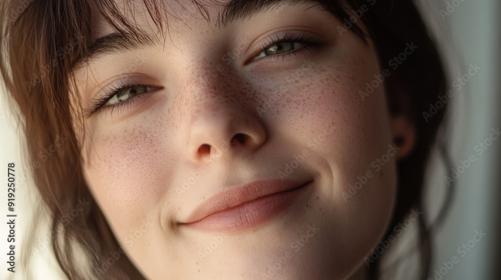 A woman with green eyes and a smile on her face A woman with green eyes and a smile on her face