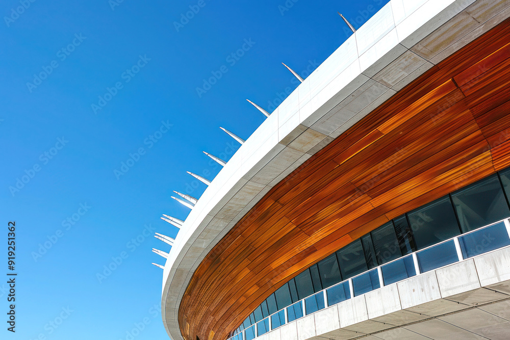 Fototapeta premium Modern Stadium with Innovative Design and Architectural Elements Captured in High-Resolution, Perfect for Contemporary Architecture Photography and Sports Venue Enthusiasts, HD Quality Image of Urban 