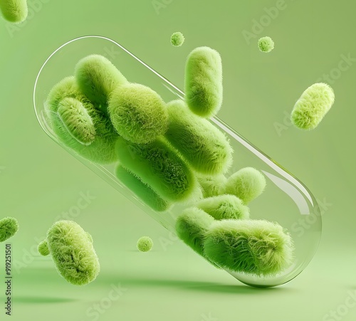 Green Pill With Fuzzy Bacteria