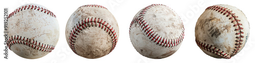 Baseball isolated on a transparent background - Featuring a classic white baseball with red stitching and a slightly worn surface - Clean and detailed composition with even lighting - Studio photograp