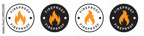 Fireproof label icon. Flame resistant set icon, vector illustration