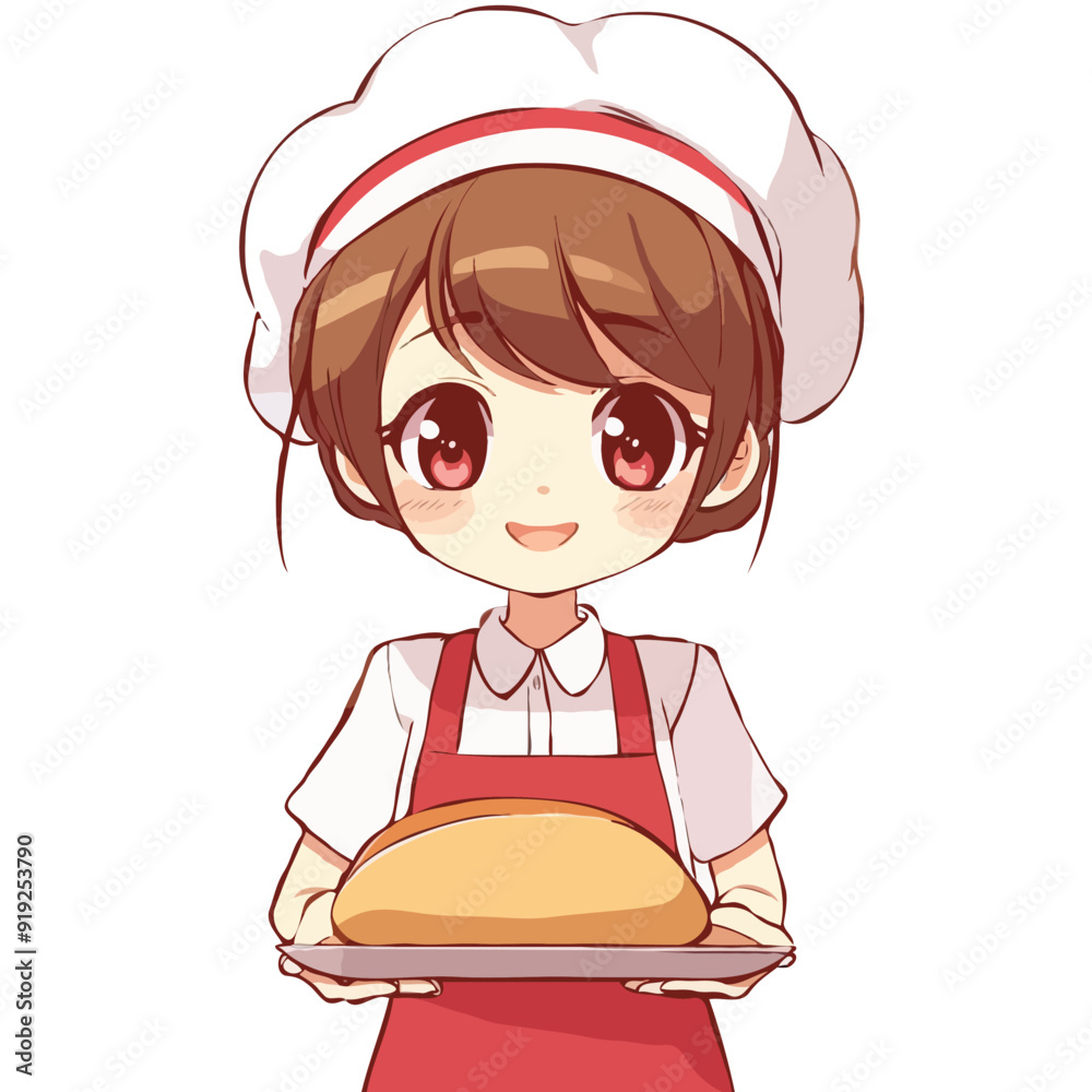 A female chef in a simple flat illustrative style with a white background A female chef in a simple flat illustrative style with a white background