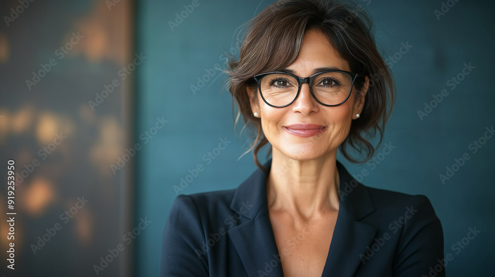 Successful hispanic senior business woman standing confident proudly smiling aside. European Latin 40s years mature good looking middle age leader female businesswoman in office