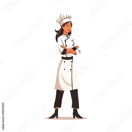 A female chef in a simple flat illustrative style with a white background